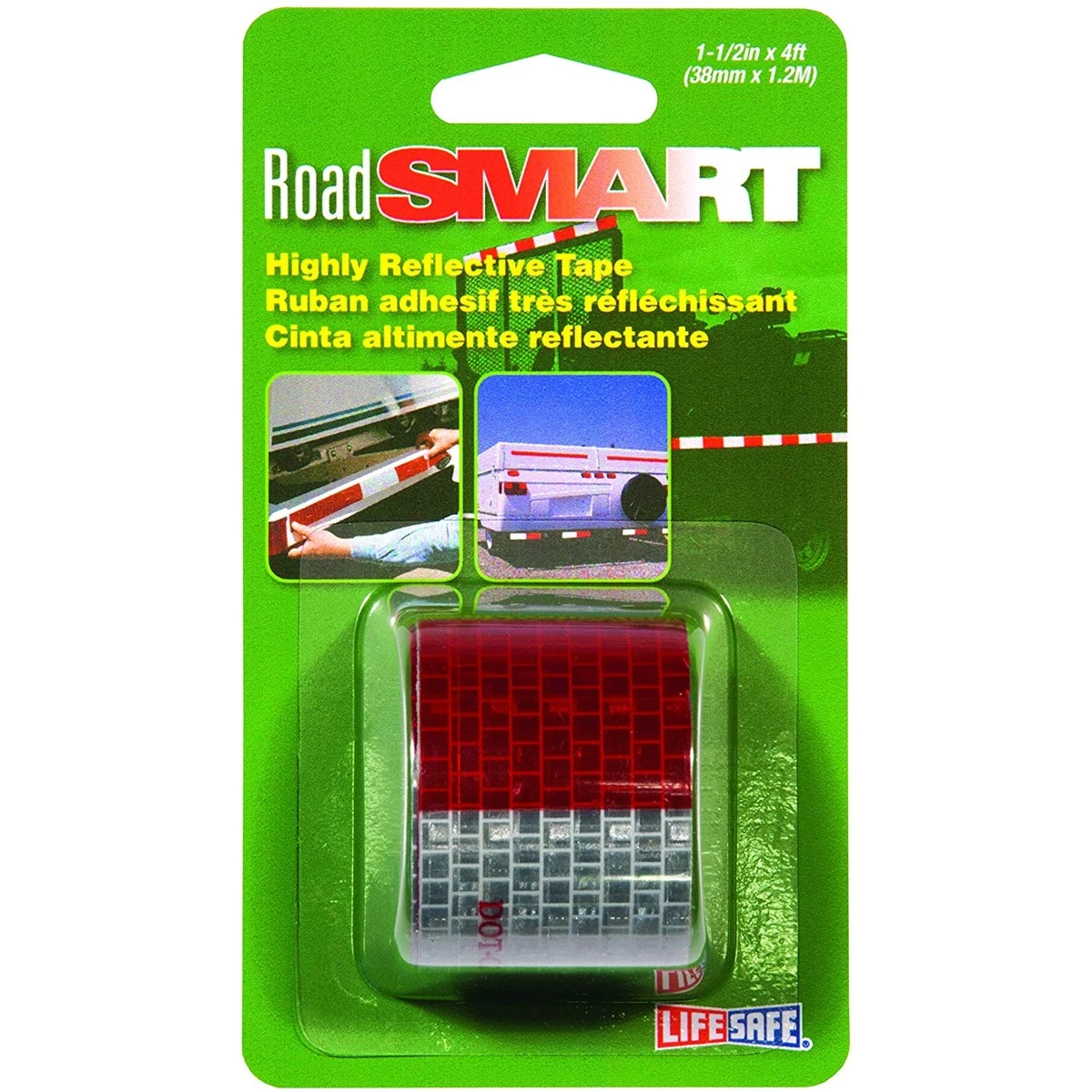 Lifesafe High Visibility Reflective Safety Tape, Red / Silver, 1.5 IN x 4 FT, RE800 3 Lifesafe High Visibility Reflective Safety Tape, Red / Silver, 1.5 IN x 4 FT, RE800