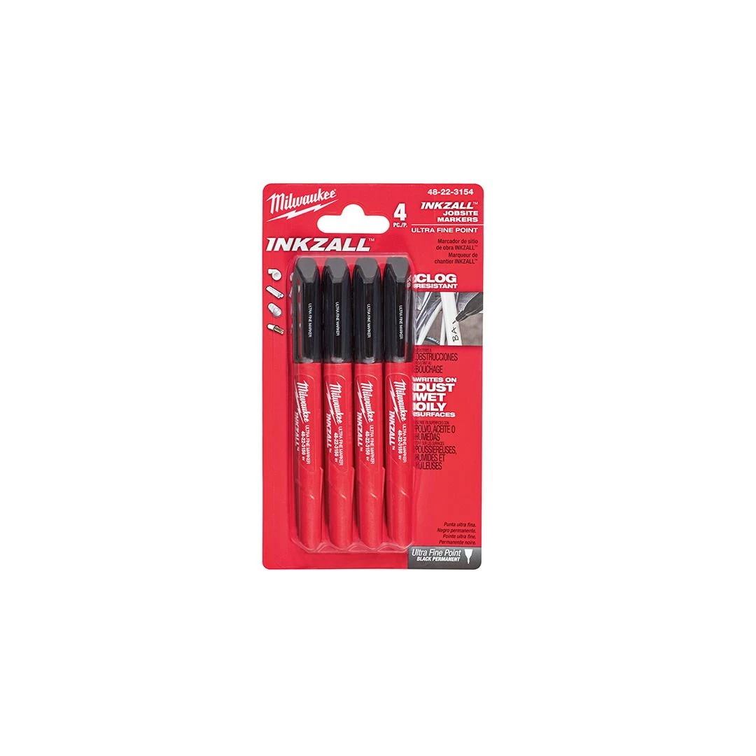 Milwaukee Tool Fine Ultra Point Inkzall Markers, Black, 4-Pack, 48-22-3154 3 Milwaukee Tool Fine Ultra Point Inkzall Markers, Black, 4-Pack, 48-22-3154