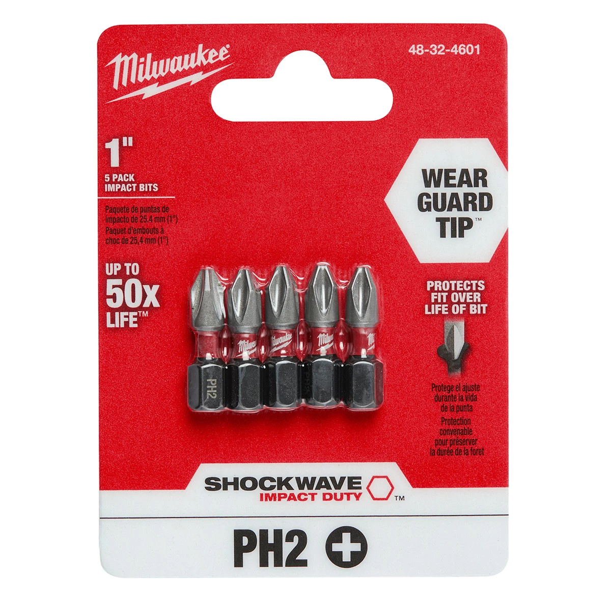 Milwaukee Tool Shockwave Impact Bit PH2, 5-Pack, 48-32-4601, 1 IN 4 Milwaukee Tool Shockwave Impact Bit PH2, 5-Pack, 48-32-4601, 1 IN - Image 2