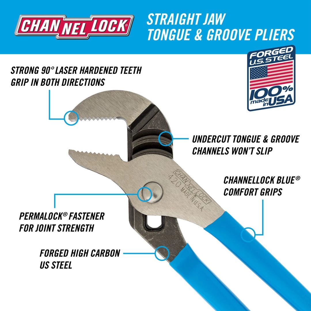 Channellock Tongue & Groove Pliers, 420, 9.5 IN 6 Channellock Tongue & Groove Pliers, 420, 9.5 IN - Image 4