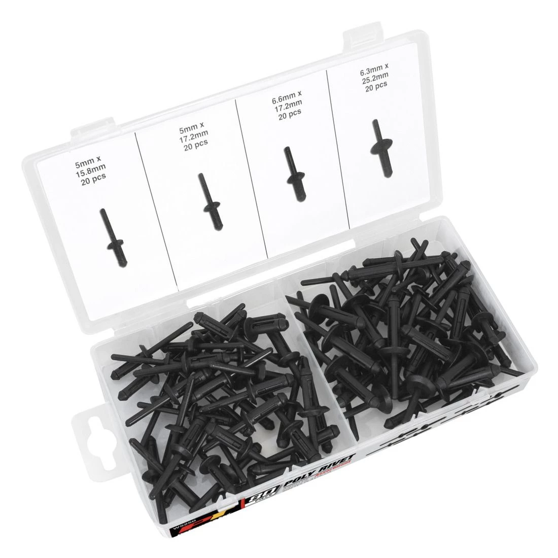 Performance Tool Poly Rivet Assortment, 80-Piece, W5250 3 Performance Tool Poly Rivet Assortment, 80-Piece, W5250