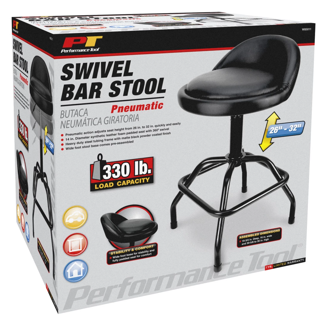 Performance Tool Pneumatic Swivel Bar Stool, W85011 3 Performance Tool Pneumatic Swivel Bar Stool, W85011 - Image 2