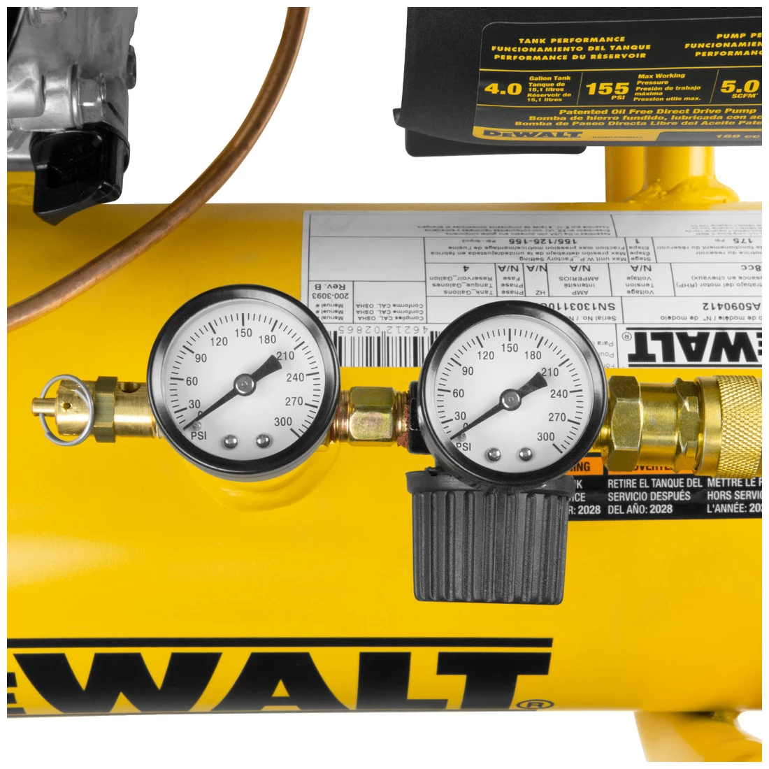 DEWALT Portable Honda Gas Powered Oil Free Direct Drive Air Compressor, DXCMTA5590412, 4 Gallon 4 DEWALT Portable Honda Gas Powered Oil Free Direct Drive Air Compressor, DXCMTA5590412, 4 Gallon - Image 2