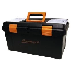 Homak Plastic Tool box with Tray & Dividers, BK00122006, Black, 23 IN