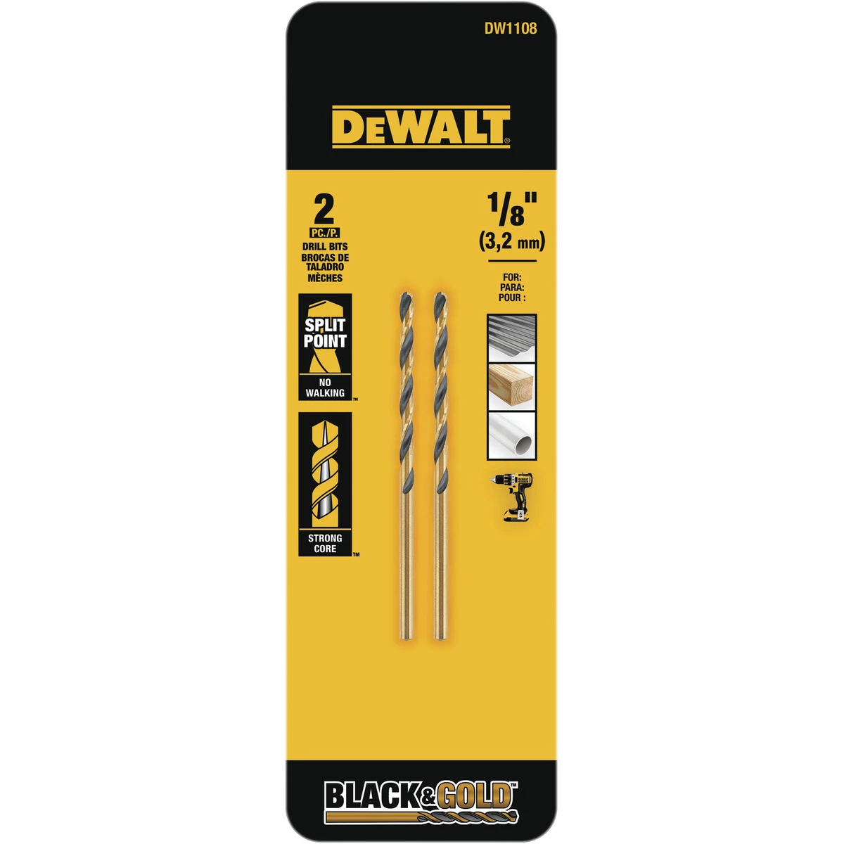 DEWALT Black Oxide Bit, 2-Pack, DW1108 G, 1/8 IN 3 DEWALT Black Oxide Bit, 2-Pack, DW1108 G, 1/8 IN