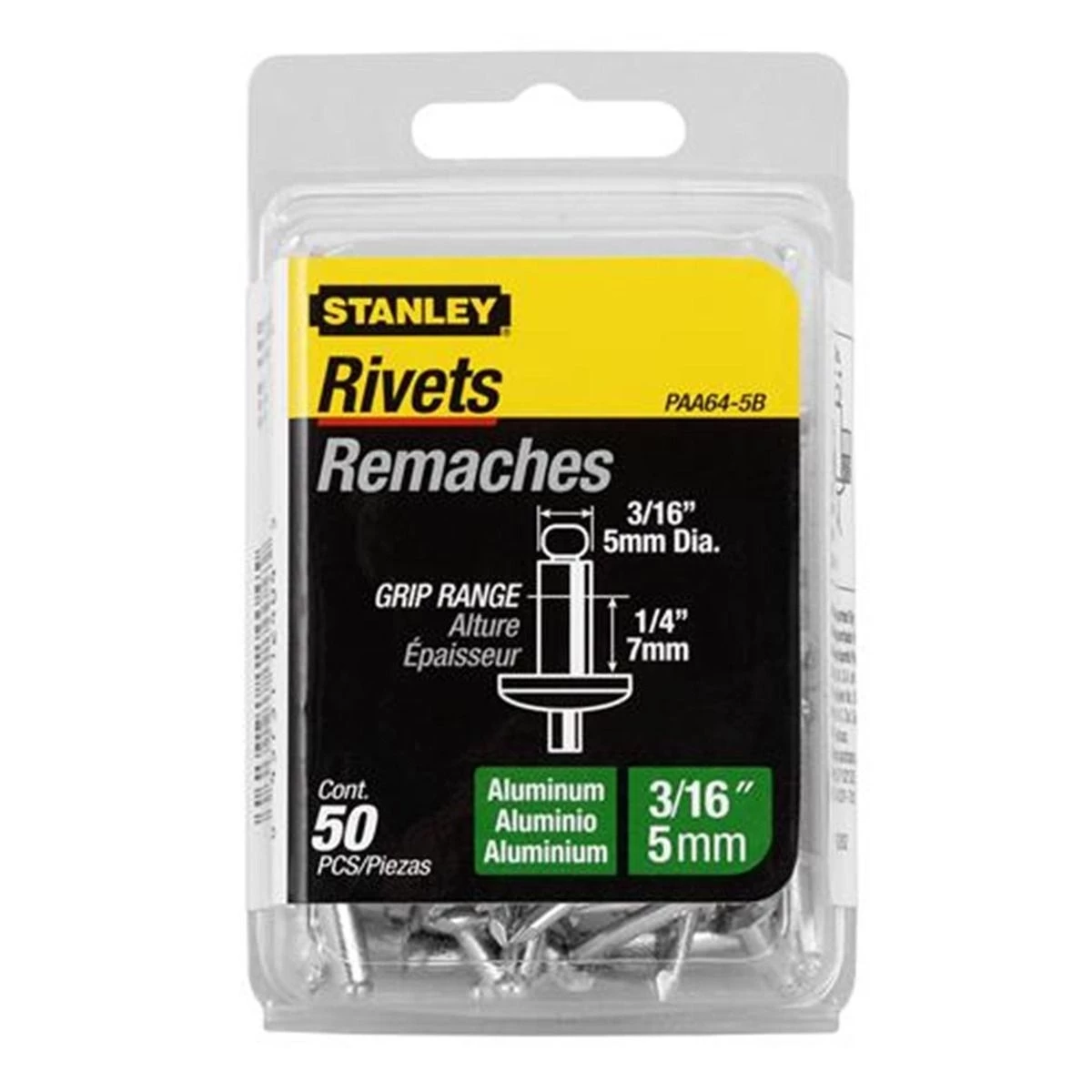 Stanley Aluminum Rivets, 3/16 IN x 1/4 IN, 50-Pack, PAA64-5B 3 Stanley Aluminum Rivets, 3/16 IN x 1/4 IN, 50-Pack, PAA64-5B