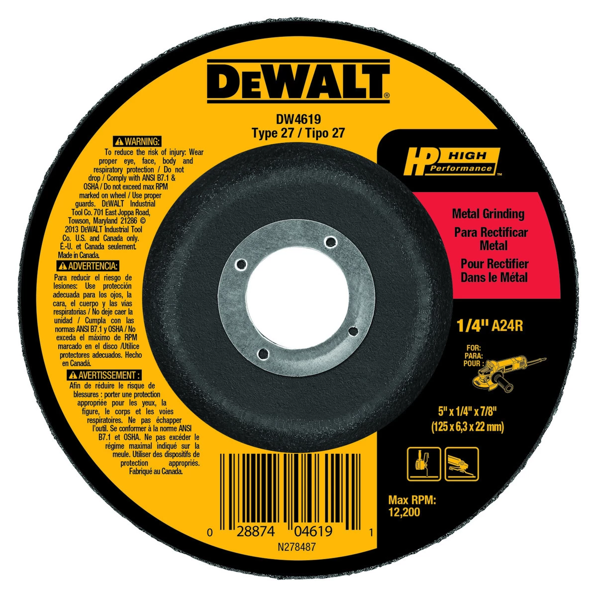 DEWALT Grinding Wheel Metal, 5 IN x 1/4 IN, DW4619 3 DEWALT Grinding Wheel Metal, 5 IN x 1/4 IN, DW4619