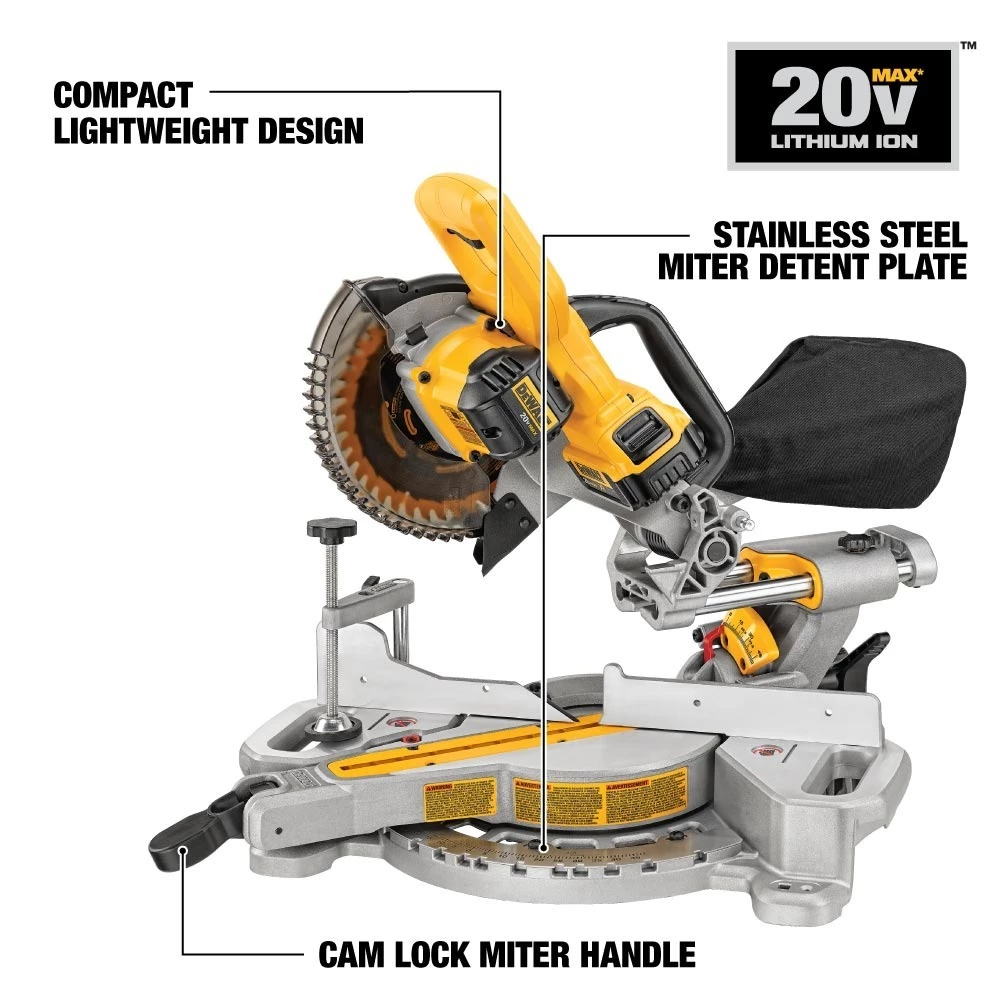 DEWALT Single Bevel Sliding Compound Miter Saw, 7-1/4 IN, 20V MAX, DCS361M1 4 DEWALT Single Bevel Sliding Compound Miter Saw, 7-1/4 IN, 20V MAX, DCS361M1 - Image 2