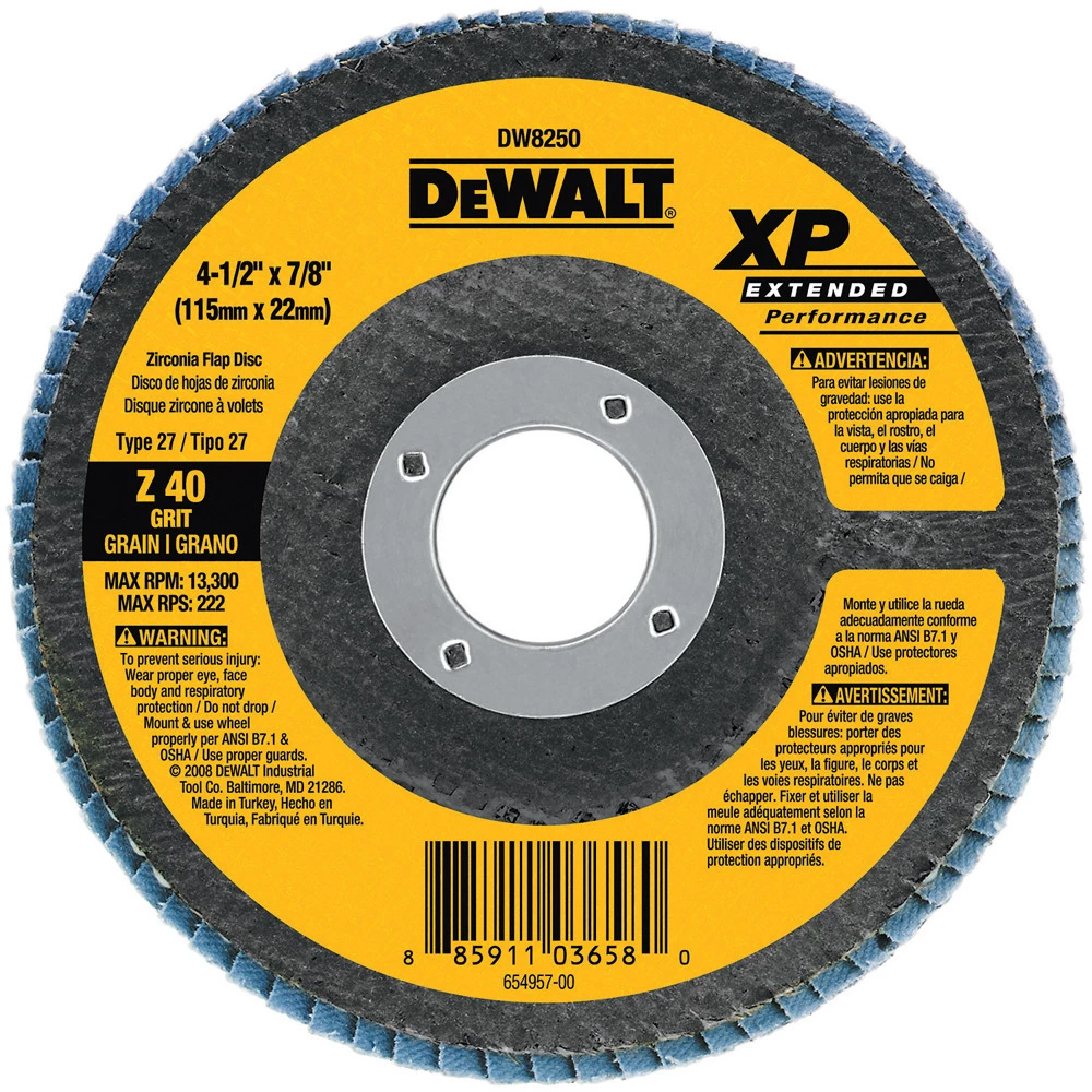 DEWALT 40 Grit Flap Disc, 4.5 IN x 7/8 IN, DW8250 3 DEWALT 40 Grit Flap Disc, 4.5 IN x 7/8 IN, DW8250
