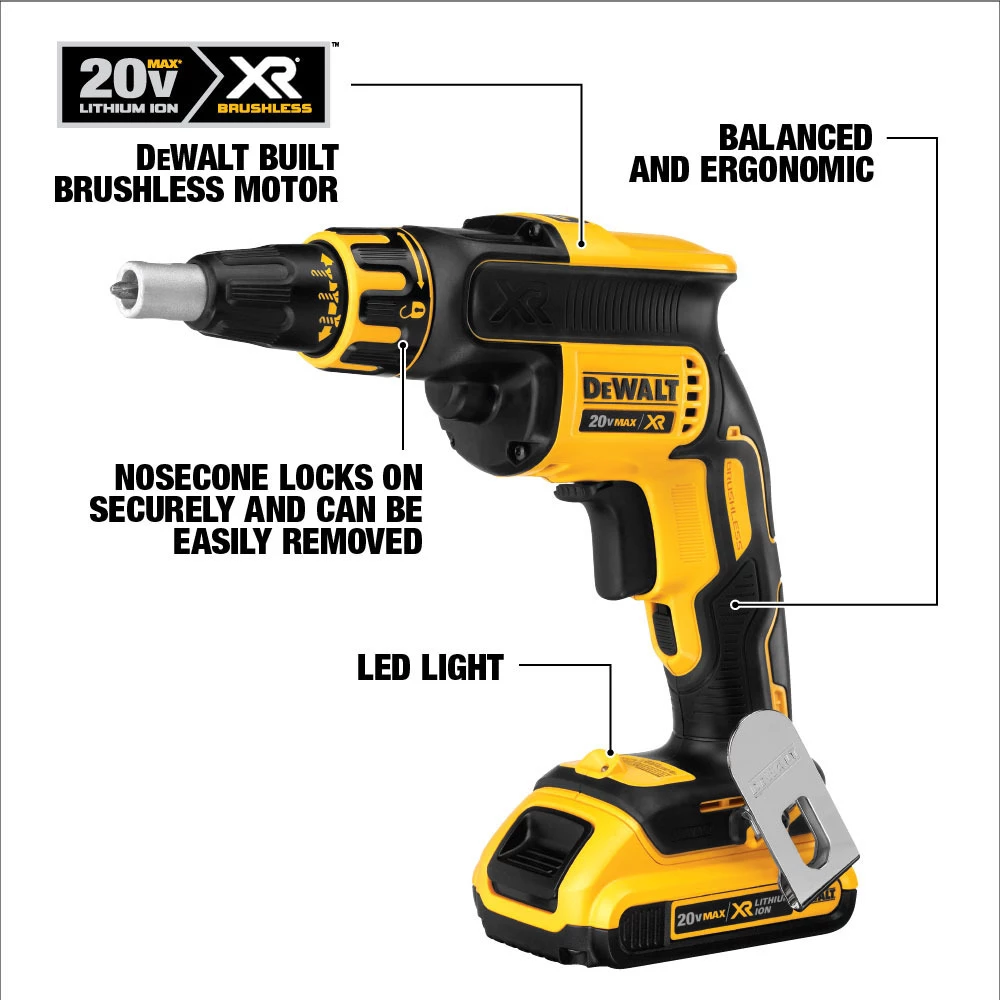 DEWALT Lithium-Ion Brushless Drywall Screwgun Kit, 20V MAX XR, DCF620D2 4 DEWALT Lithium-Ion Brushless Drywall Screwgun Kit, 20V MAX XR, DCF620D2 - Image 2