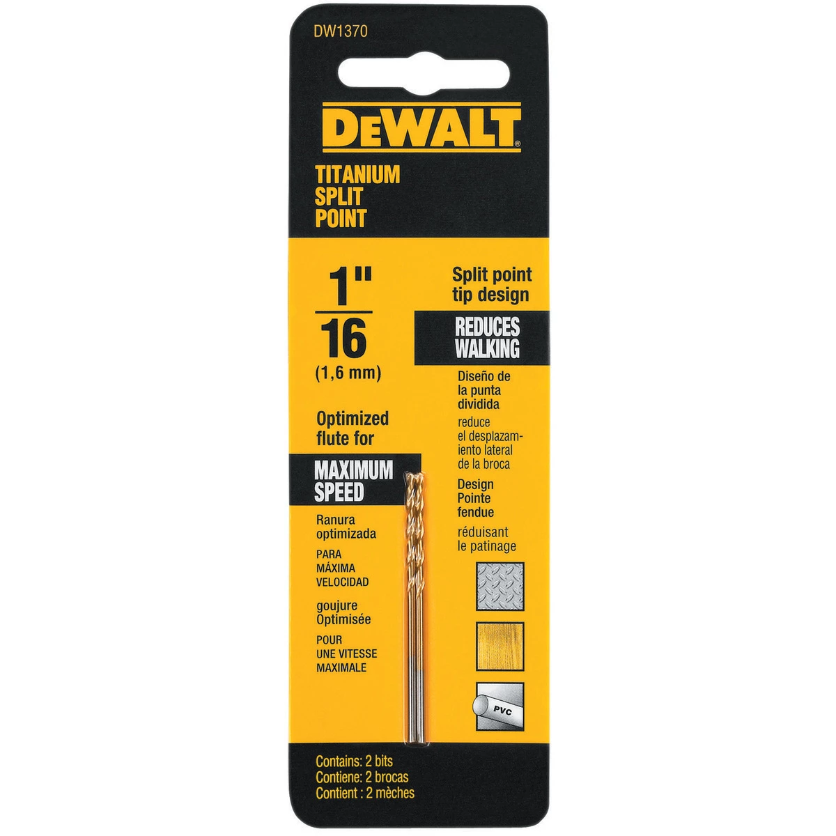 DEWALT Pilot Point Drill Bit, DW1370, 1/16 IN 3 DEWALT Pilot Point Drill Bit, DW1370, 1/16 IN