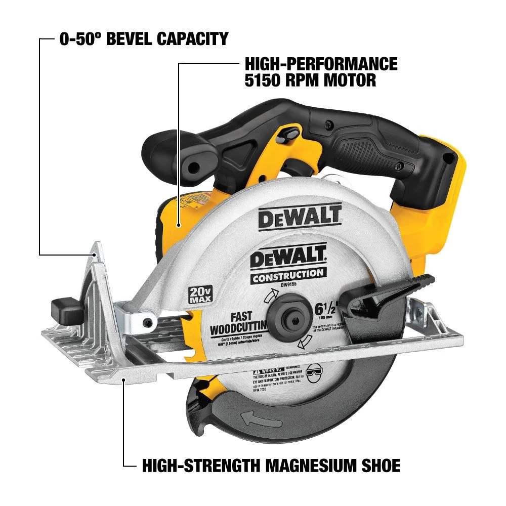 DEWALT Cordless Circular Saw with Brake and Magnesium Shoe (Bare Tool Only), 20V MAX 6-1/2 IN, DCS391B 4 DEWALT Cordless Circular Saw with Brake and Magnesium Shoe (Bare Tool Only), 20V MAX 6-1/2 IN, DCS391B - Image 2