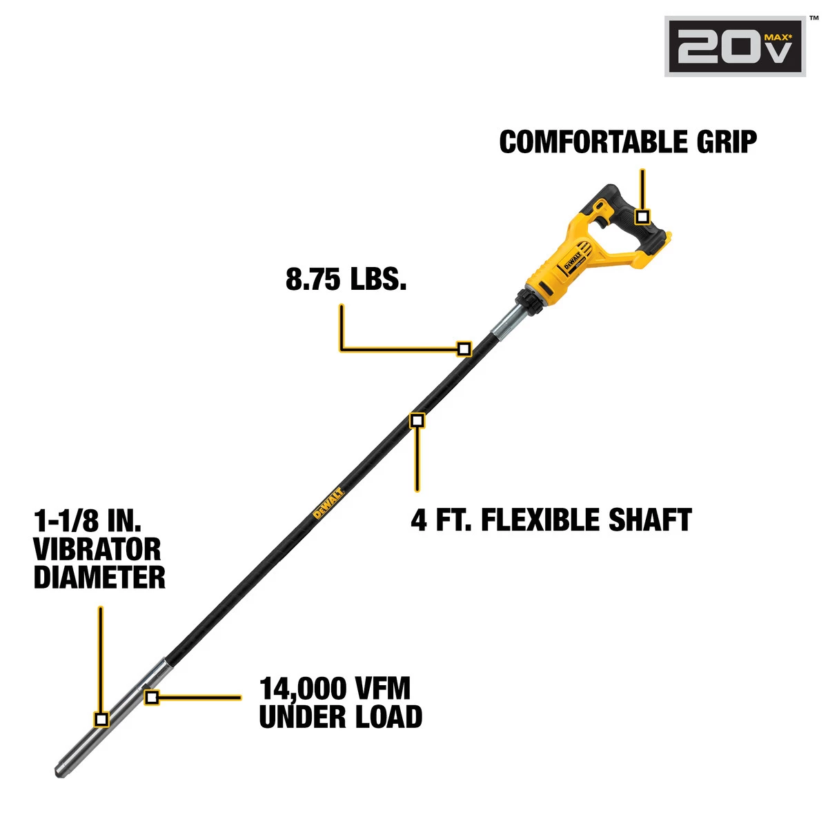 DEWALT Pencil Vibrator (Tool Only), 20V MAX, DCE531B 4 DEWALT Pencil Vibrator (Tool Only), 20V MAX, DCE531B - Image 2