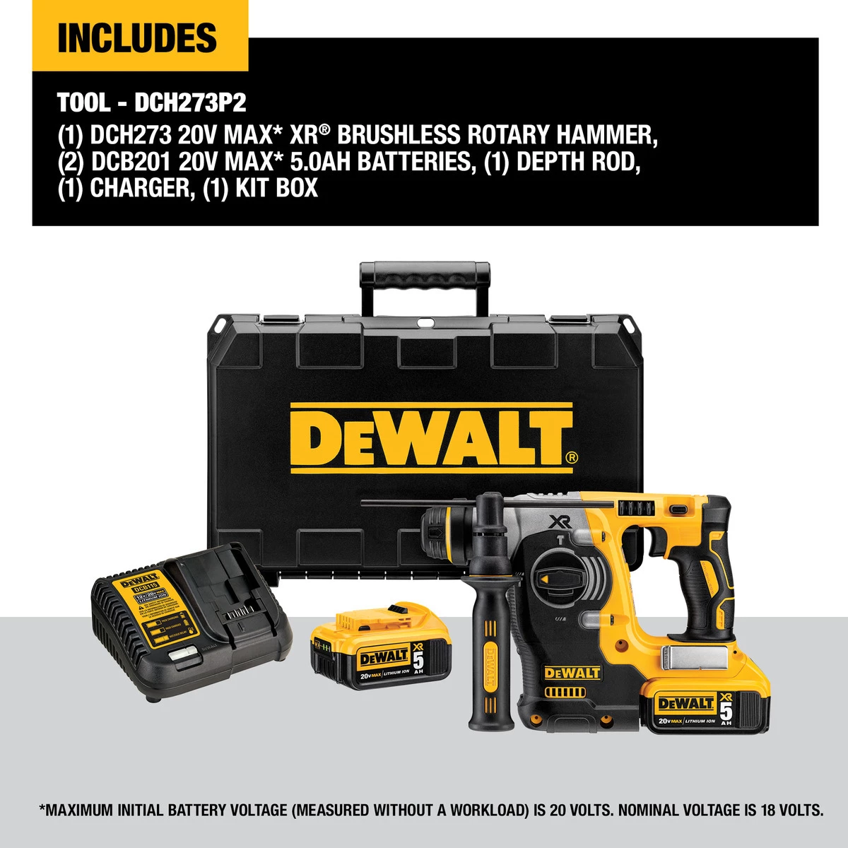 DEWALT Brushless L-Shape SDS Plus Rotary Hammer Kit, 20V MAX XR, 1 IN, DCH273P2 6 DEWALT Brushless L-Shape SDS Plus Rotary Hammer Kit, 20V MAX XR, 1 IN, DCH273P2 - Image 4