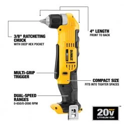 DEWALT Lithium-Ion Right Angle Drill / Driver (Tool Only), 20V MAX, 3/8 IN, DCD740B -Tools Elegant shop sftp a s assets20210611000000150
