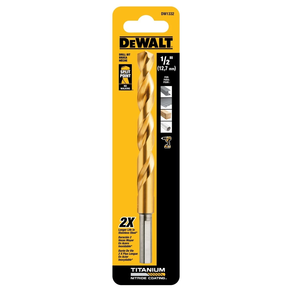 DEWALT Titanium Nitride Coating Speed Tip Bit, 1/2 IN, DW1332 G 3 DEWALT Titanium Nitride Coating Speed Tip Bit, 1/2 IN, DW1332 G