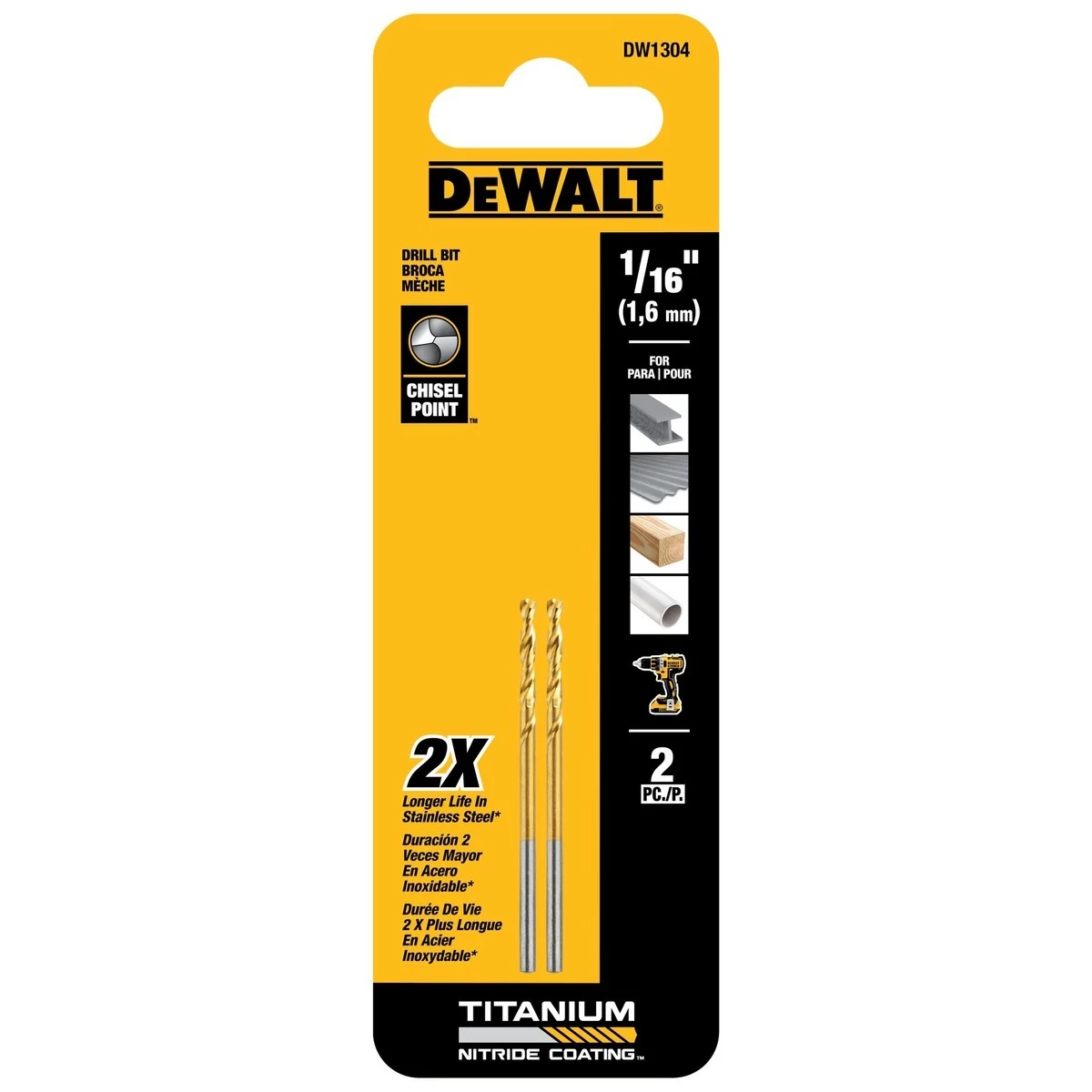 DEWALT Titanium Nitride Coated Speed Tip Bit, 1/16 IN, DW1304 G 3 DEWALT Titanium Nitride Coated Speed Tip Bit, 1/16 IN, DW1304 G