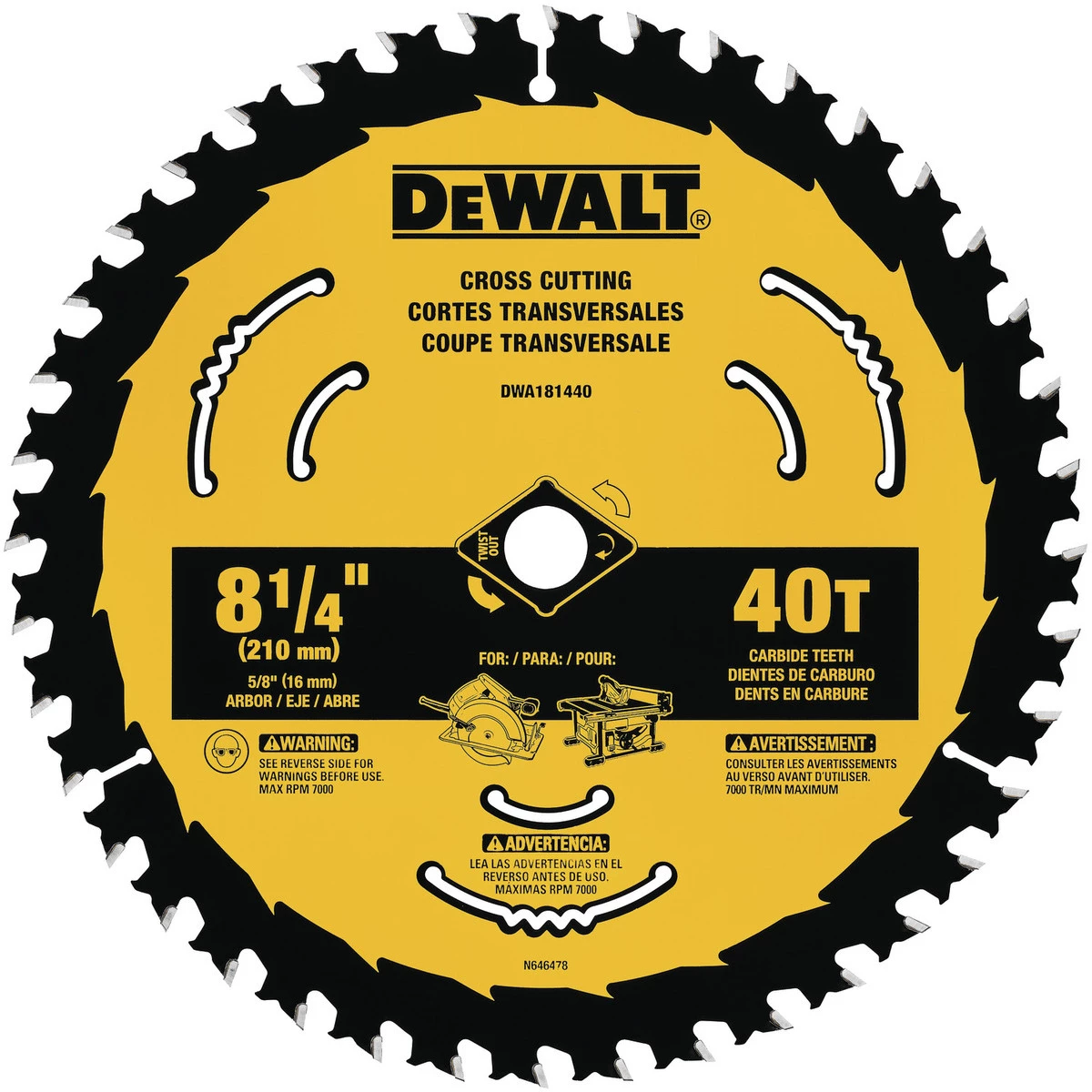 DEWALT Circular Saw Blade, 40T, 8-1/4 IN, DWA181440 3 DEWALT Circular Saw Blade, 40T, 8-1/4 IN, DWA181440