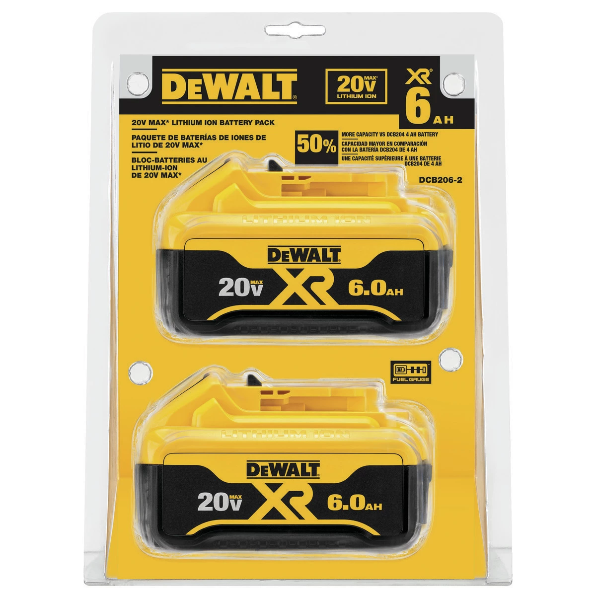 DEWALT Premium XR 6.0 Ah Lithium Ion Battery, 20V MAX, 2-pack, DCB206-2 3 DEWALT Premium XR 6.0 Ah Lithium Ion Battery, 20V MAX, 2-pack, DCB206-2