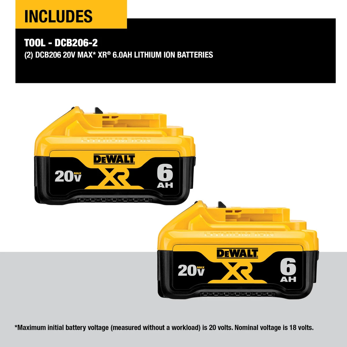 DEWALT Premium XR 6.0 Ah Lithium Ion Battery, 20V MAX, 2-pack, DCB206-2 7 DEWALT Premium XR 6.0 Ah Lithium Ion Battery, 20V MAX, 2-pack, DCB206-2 - Image 5